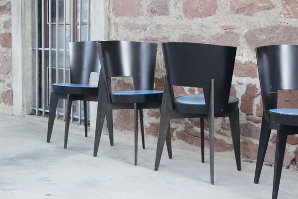 Postmodernist Painted Wood Bistro Chairs, France, 1980s, Set of 6-WEQ-1150711