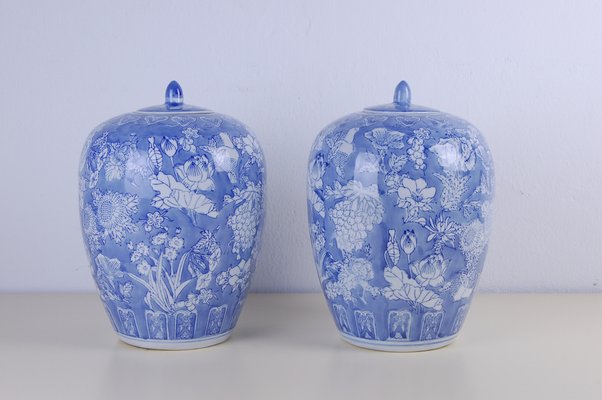 Pot in Blue White Ceramic, Set of 2-XSG-1088687