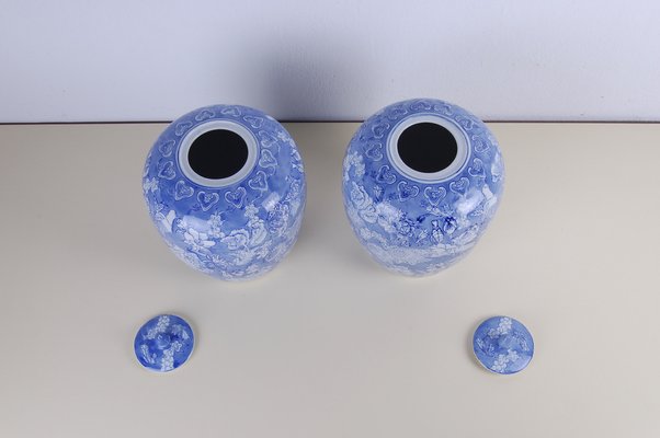 Pot in Blue White Ceramic, Set of 2-XSG-1088687