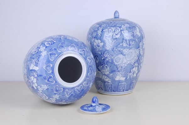 Pot in Blue White Ceramic, Set of 2-XSG-1088687