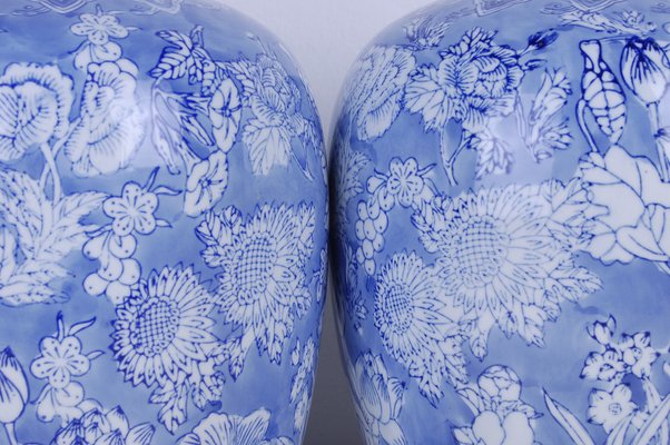 Pot in Blue White Ceramic, Set of 2-XSG-1088687