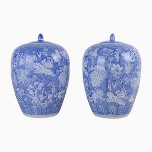 Pot in Blue White Ceramic, Set of 2-XSG-1088687