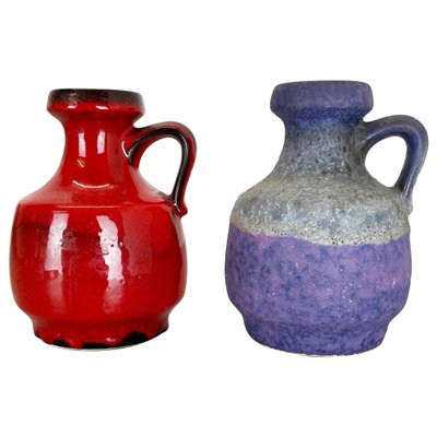 Pottery Fat Lava Vases in Purple-Red by Jopeko, Germany, 1970s, Set of 2-QZ-1159865