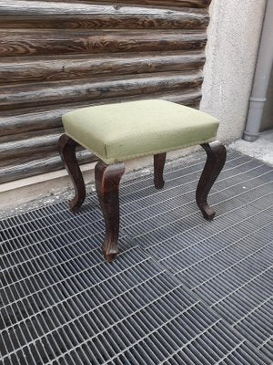 Pouf in Wood & Green Fabric, Italy, 1950-RAQ-1353456