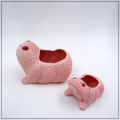 Powder Pink Frog Planters attributed to Jean Roger, Set of 2-NYF-2018887