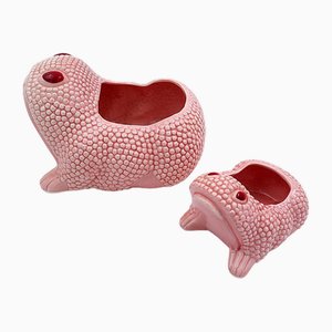 Powder Pink Frog Planters attributed to Jean Roger, Set of 2-NYF-2018887