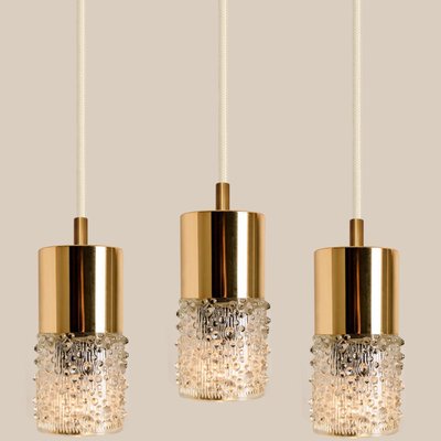 Pressed Glass and Brass Pendant Light, 1970s-VDW-1314204