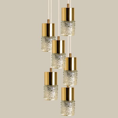 Pressed Glass and Brass Pendant Light, 1970s-VDW-1314204