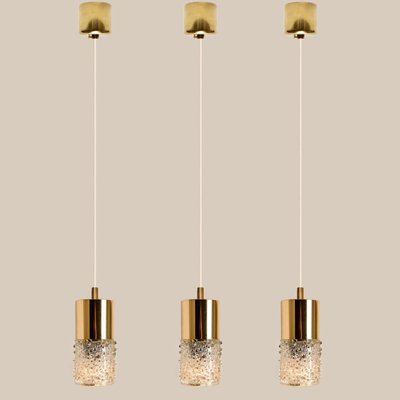 Pressed Glass and Brass Pendant Light, 1970s-VDW-1314204