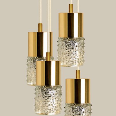 Pressed Glass and Brass Pendant Light, 1970s-VDW-1314204