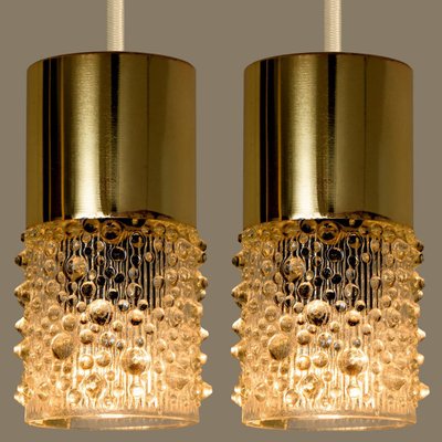 Pressed Glass and Brass Pendant Light, 1970s-VDW-1314204