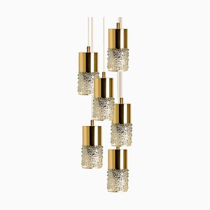 Pressed Glass and Brass Pendant Light, 1970s-VDW-1314204