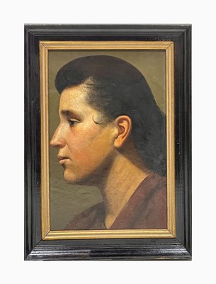 Profile Portrait, Early 20th Century, Oil on Paper, Framed-XMH-1807914