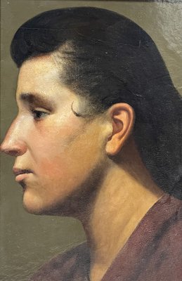 Profile Portrait, Early 20th Century, Oil on Paper, Framed-XMH-1807914