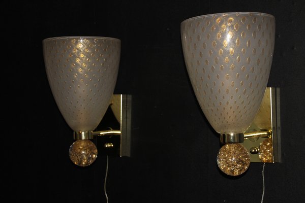 Pulegoso Murano Glass Wall Lights with Glitter and Gold Bubbles in the style of Barovier, 2000s, Set of 2-YF-1768975