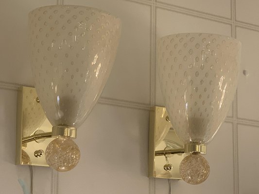 Pulegoso Murano Glass Wall Lights with Glitter and Gold Bubbles in the style of Barovier, 2000s, Set of 2-YF-1768975