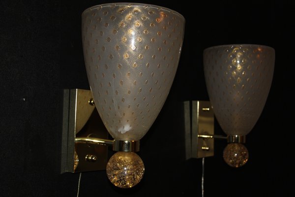 Pulegoso Murano Glass Wall Lights with Glitter and Gold Bubbles in the style of Barovier, 2000s, Set of 2-YF-1768975