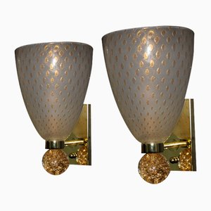 Pulegoso Murano Glass Wall Lights with Glitter and Gold Bubbles in the style of Barovier, 2000s, Set of 2-YF-1768975