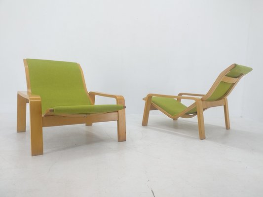 Pulkka Lounge Chairs by Ilmari Lappalainen for Asko, Finland, 1970s, Set of 3-TZ-1065794