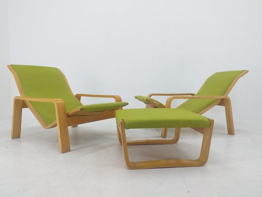 Pulkka Lounge Chairs by Ilmari Lappalainen for Asko, Finland, 1970s, Set of 3-TZ-1065794