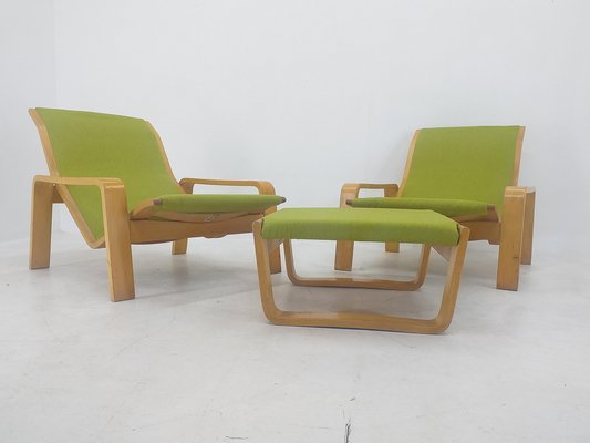 Pulkka Lounge Chairs by Ilmari Lappalainen for Asko, Finland, 1970s, Set of 3-TZ-1065794