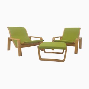 Pulkka Lounge Chairs by Ilmari Lappalainen for Asko, Finland, 1970s, Set of 3-TZ-1065794