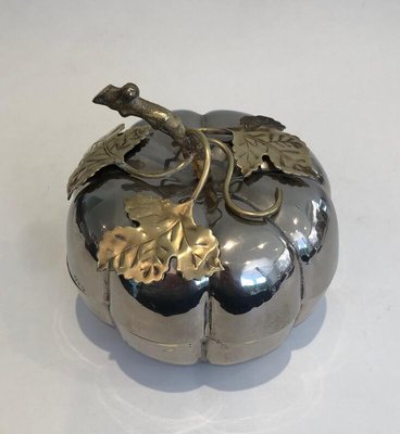 Pumpkin Ice Bucket in Silver Plated Metal and Brass, France, 1975-BA-803693