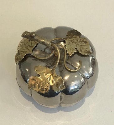 Pumpkin Ice Bucket in Silver Plated Metal and Brass, France, 1975-BA-803693