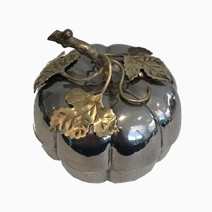 Pumpkin Ice Bucket in Silver Plated Metal and Brass, France, 1975-BA-803693