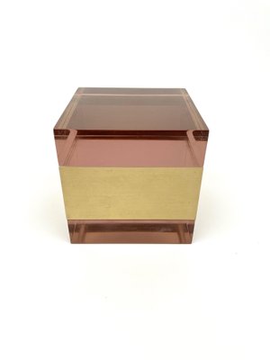 Purple Acrylic & Gold Metal Cube Box by Alessandro Albrizzi, Italy, 1970s-LYQ-1171370