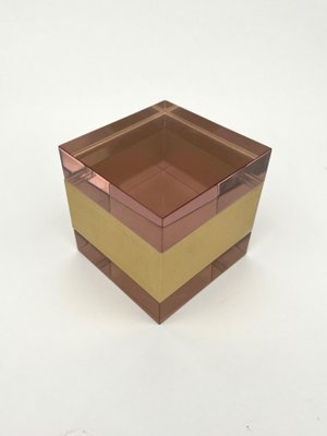 Purple Acrylic & Gold Metal Cube Box by Alessandro Albrizzi, Italy, 1970s-LYQ-1171370