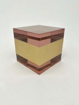 Purple Acrylic & Gold Metal Cube Box by Alessandro Albrizzi, Italy, 1970s-LYQ-1171370