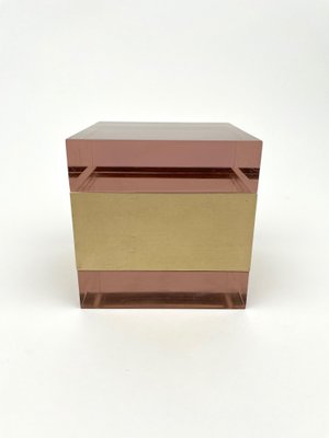 Purple Acrylic & Gold Metal Cube Box by Alessandro Albrizzi, Italy, 1970s-LYQ-1171370