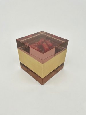 Purple Acrylic & Gold Metal Cube Box by Alessandro Albrizzi, Italy, 1970s-LYQ-1171370