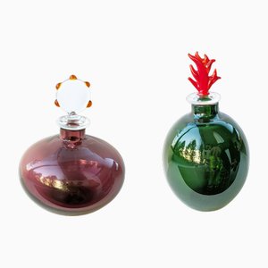 Purple and Green Murano Glass Flasks by Venini, 1980s, Set of 2-RD-1783578