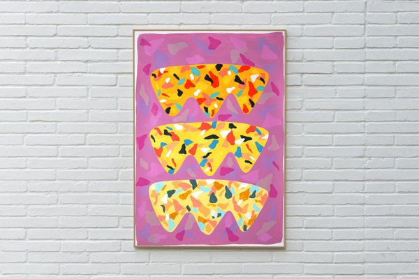 Purple and Orange Melting Shapes, Natalia Roman, 2022, Acrylic on Watercolor Paper-RWC-1256816