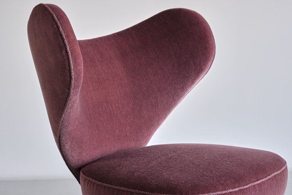 Purple Mohair Heart Chair from Brøndbyøster Furniture, Denmark, 1953-FMT-1389465