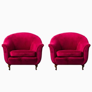 Purple Red Velvet Lounge Chairs, 1950s, Set of 2-ZLY-1822647