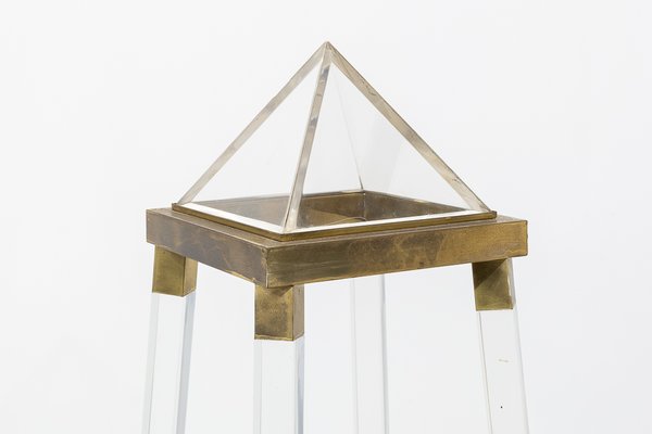 Pyramid Methacrylate and Brass Shelf, 1970s-UJE-663498