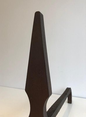 Pyramid Steel and Wrought Iron Andirons, France, 1940s, Set of 2-BA-874703