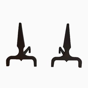 Pyramid Steel and Wrought Iron Andirons, France, 1940s, Set of 2-BA-874703