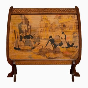 Pyrographed Wooden Fire Screen Breton Market Monogram-QKG-1704402