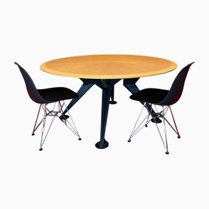 Quadripod Metal and Marquetry Light Wood Dining Room Table-UXO-2014829