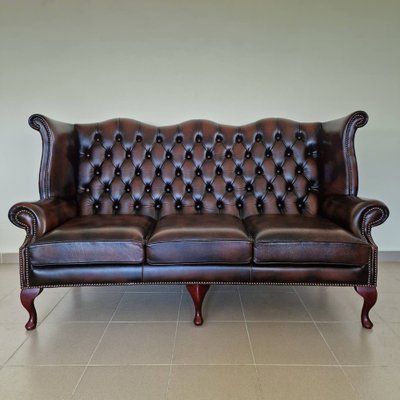 Queen Anne Dark Brown Chesterfield Living Room Set, Set of 3-ITF-1821968