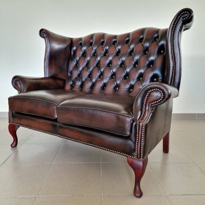 Queen Anne Dark Brown Chesterfield Living Room Set, Set of 3-ITF-1821968