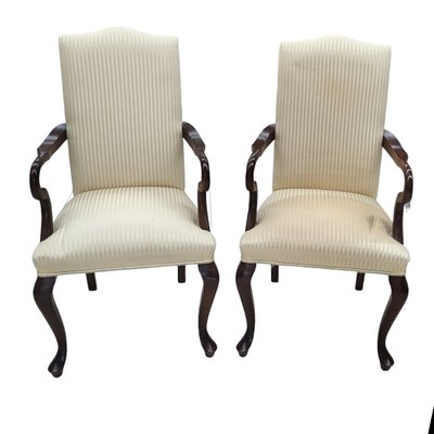 Queen Anne Upholstered Walnut Armchairs, Set of 2-TCS-1782872