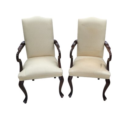 Queen Anne Upholstered Walnut Armchairs, Set of 2-TCS-1782872