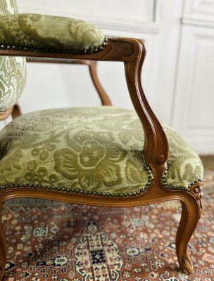 Queen Louis XV French Cabriolet Armchairs in Green Velvet Upholstery, 1860s, Set of 2-BXG-1700538