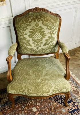 Queen Louis XV French Cabriolet Armchairs in Green Velvet Upholstery, 1860s, Set of 2-BXG-1700538