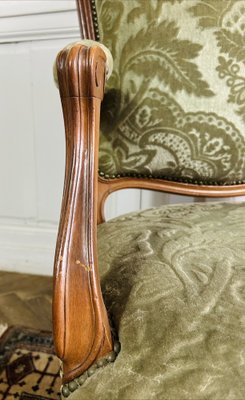 Queen Louis XV French Cabriolet Armchairs in Green Velvet Upholstery, 1860s, Set of 2-BXG-1700538